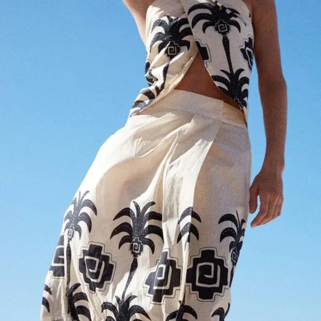 Johanna Ortiz Nature's Patterns Wrap Midi Skirt Ecru/Black Size 6 Nwt